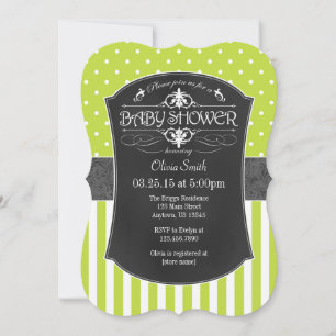 Invitation Baby shower Gris Lime Gris Chalkboard