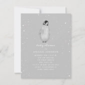 Invitation Baby shower gris neutre pour bébé pingouin (Devant)