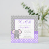 Invitation Baby shower gris pourpre de fille de point de (Debout devant)