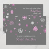 Invitation Baby shower gris rose de coutume de Noël de neige (Devant / Derrière)