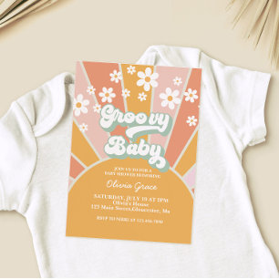 Invitation Baby Shower Groovy Baby Retro Soleil Enfant Fleur 