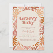 Invitation Baby Shower Groovy Fleurs Rétro Orange et Rose (Devant)