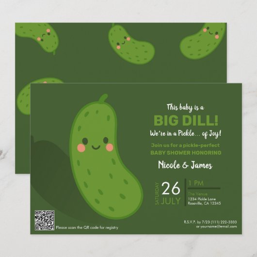 Invitation Baby Shower Gros Cornichon Vert (Devant / Derrière)