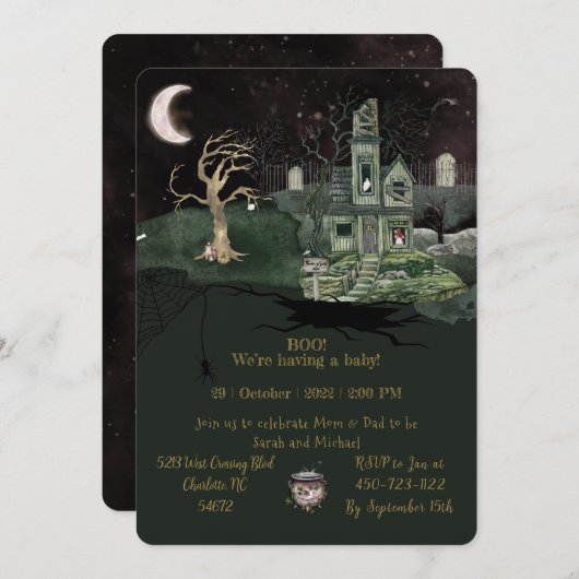 Invitation baby shower Halloween (Devant / Derrière)