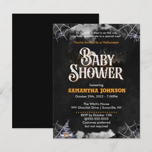 Invitation Baby shower Halloween (Devant / Derrière)