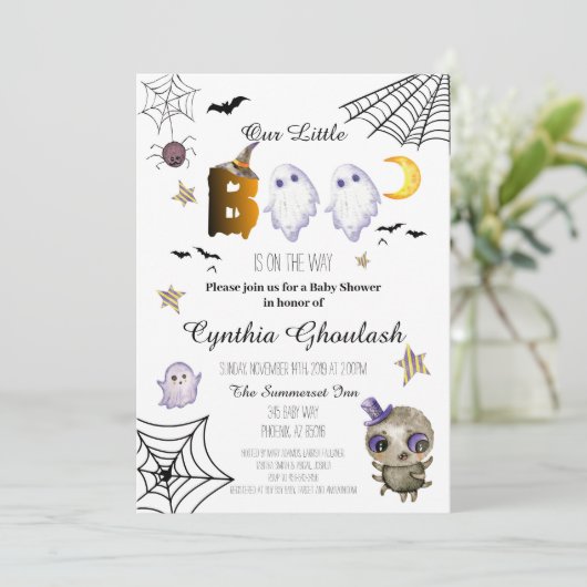Invitation Baby shower Halloween Boo Ghost (Debout devant)