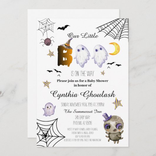 Invitation Baby shower Halloween Boo Ghost (Devant / Derrière)