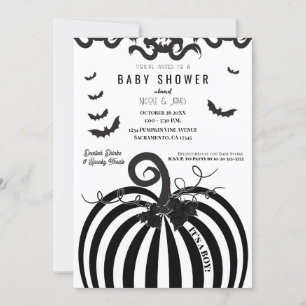 Invitation Baby Shower Halloween Citrouille Noir et Blanc