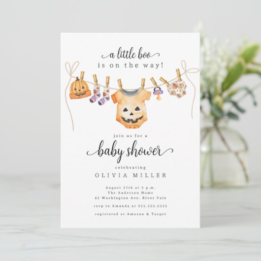 Invitation Baby shower Halloween Clothesline (Debout devant)