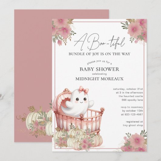 Invitation Baby shower Halloween fantôme (Devant / Derrière)
