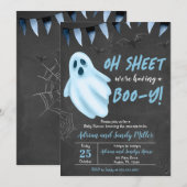 Invitation Baby shower Halloween Fantôme bleu (Devant / Derrière)
