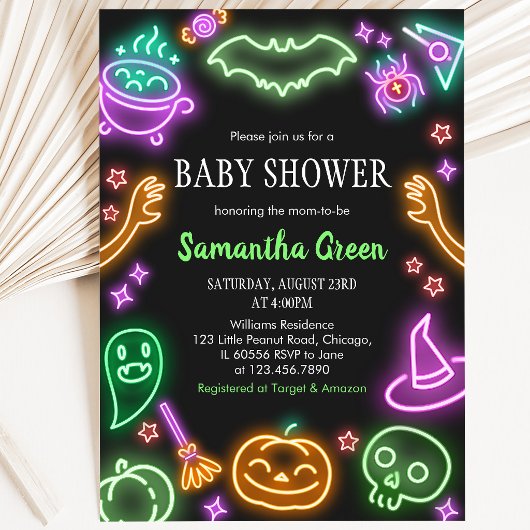 Invitation Baby Shower Halloween Néon