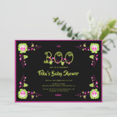 Invitation Baby shower Halloween noir et rose classique (Debout devant)