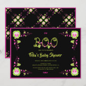 Invitation Baby shower Halloween noir et rose classique (Devant / Derrière)