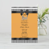 Invitation Baby Shower Halloween Orange Blanc Ruban Noir (Debout devant)