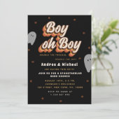 Invitation Baby shower Halloween Retro Éffrayant Twins Ghosts (Debout devant)
