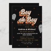 Invitation Baby shower Halloween Retro Éffrayant Twins Ghosts (Devant / Derrière)