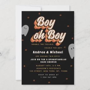 Invitation Baby shower Halloween Retro Éffrayant Twins Ghosts
