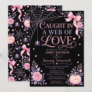 Invitation Baby Shower Halloween Toile d'araignée rose