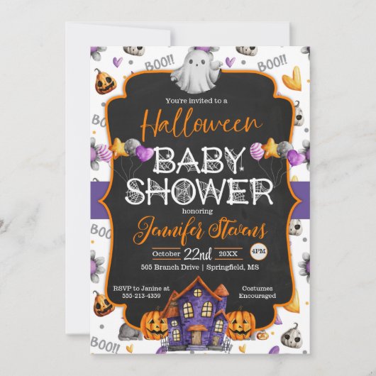 Invitation Baby shower Halloween Watercolor (Devant)