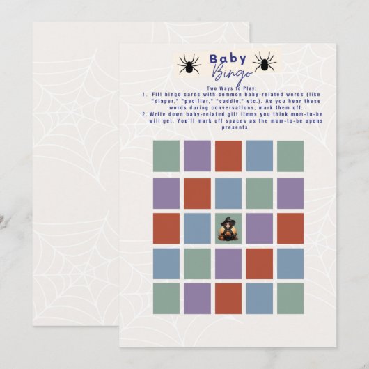 Invitation Baby shower Halloween Witchy Bingo (Devant / Derrière)