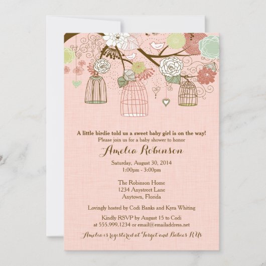 Invitation Baby shower - Hanging Cages & Jars Pink (Devant)