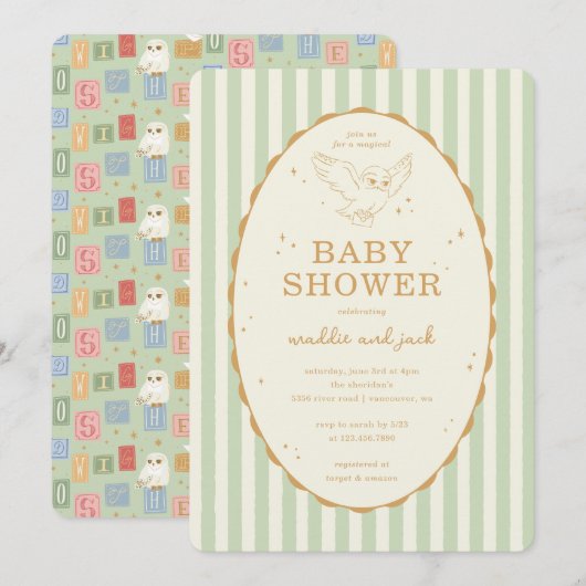 Invitation Baby Shower Harry Potter Hedwig Mixte (Devant / Derrière)