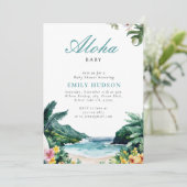 Invitation Baby shower hawaïen Aloha Baby (Debout devant)