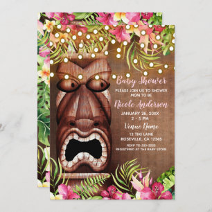 Invitation Baby shower hawaïen en bois d'été de Tiki Luau
