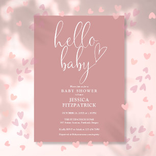 Invitation Baby Shower Hello Baby Écriture Rose Po