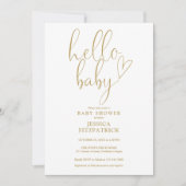 Invitation Baby Shower Hello Baby Gold Heart Scrip (Devant)