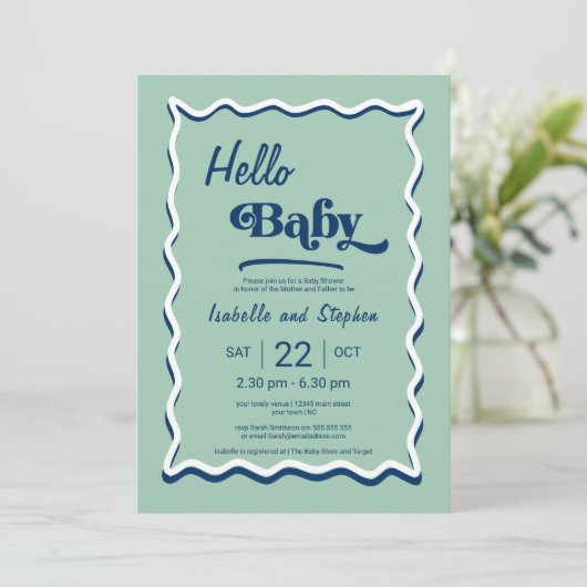 Invitation Baby shower Hello vert Mint moderne (Debout devant)
