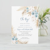 Invitation Baby Shower Herbe de Pampas Bleu Boho (Debout devant)
