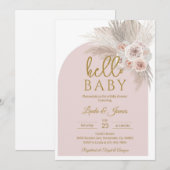 Invitation Baby Shower Herbe de Pampas Rose Boho (Devant / Derrière)