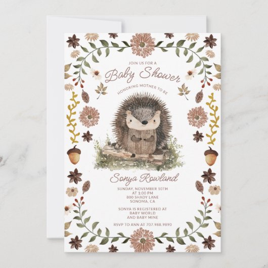 Invitation Baby Shower Hérisson de la Forêt (Devant)