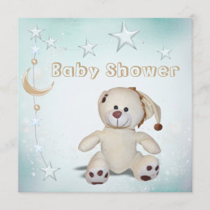 Invitation Baby shower heureux mignon de nounours, de lune et