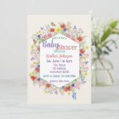 Invitation Baby Shower Hexagonal Papillon Fleur Sauvage (Debout devant)