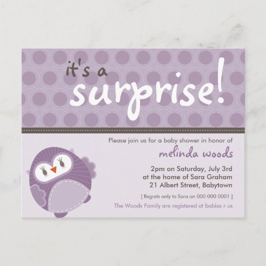 INVITATION baby shower :: hibou surprise 1 (Devant)