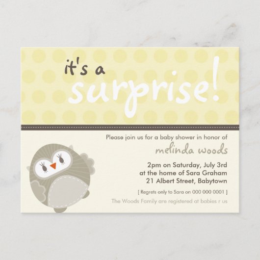 INVITATION baby shower :: hibou surprise 8 (Devant)