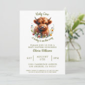 Invitation Baby shower Highland Cow Fleur sauvage d'aquarelle (Debout devant)