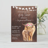 Invitation Baby shower Highland Vache Calf Bois rustique (Debout devant)