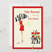 Invitation Baby shower Hip Mama/ robe rouge / rayures zèbres (Devant)