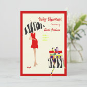 Invitation Baby shower Hip Mama/ robe rouge / rayures zèbres (Debout devant)