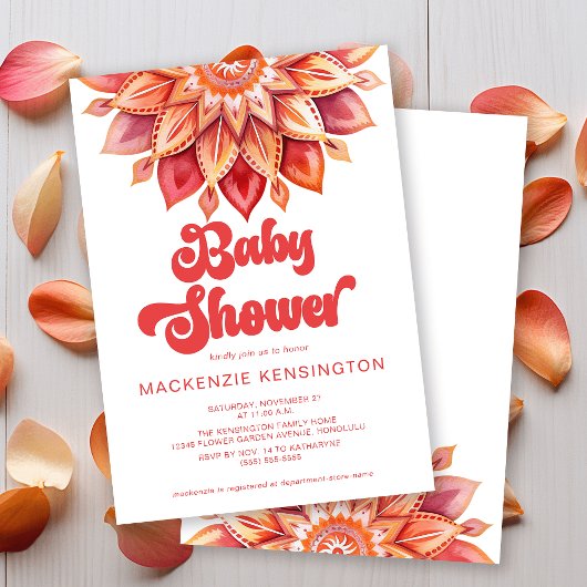 Invitation Baby shower hippie moderne Boho rose Retro