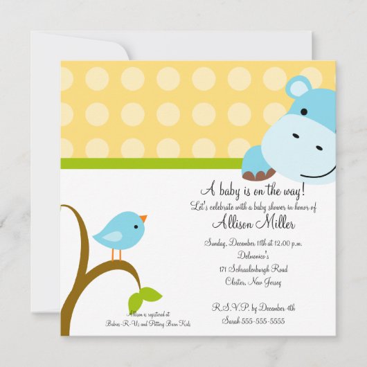 Invitation Baby shower Hippo et Birdie (Devant)