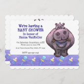 Invitation Baby shower Hippo mignon (Devant / Derrière)