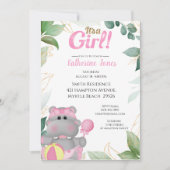 Invitation Baby shower Hippo Or Rose Cute (Devant)