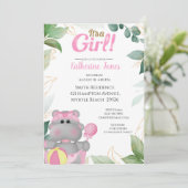 Invitation Baby shower Hippo Or Rose Cute (Debout devant)