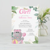 Invitation Baby shower Hippo Or Rose Cute (Debout devant)