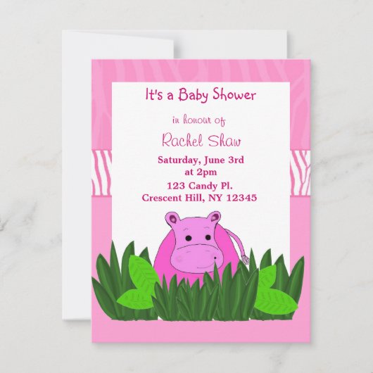 Invitation Baby shower Hippo rose (Devant)